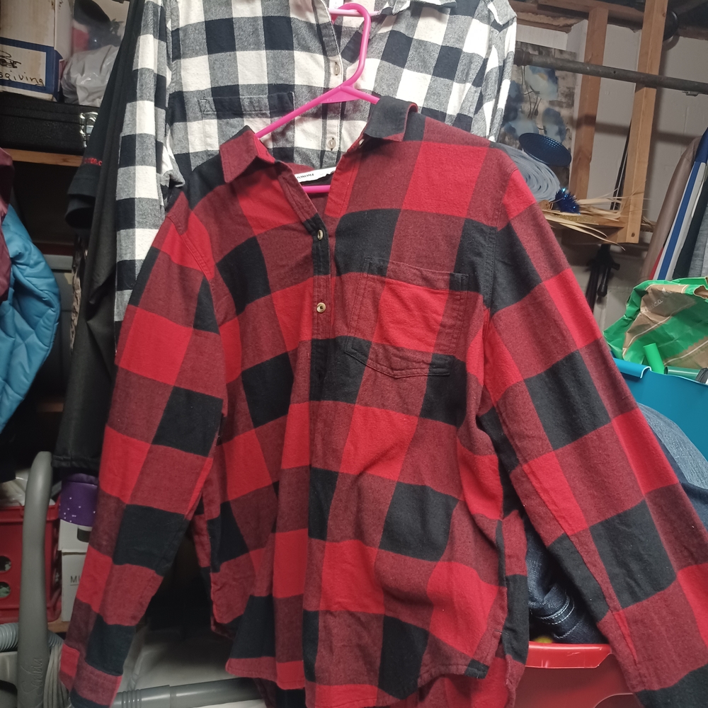 Sonoma Womens Red and Black Checkered Button Down Shirt
